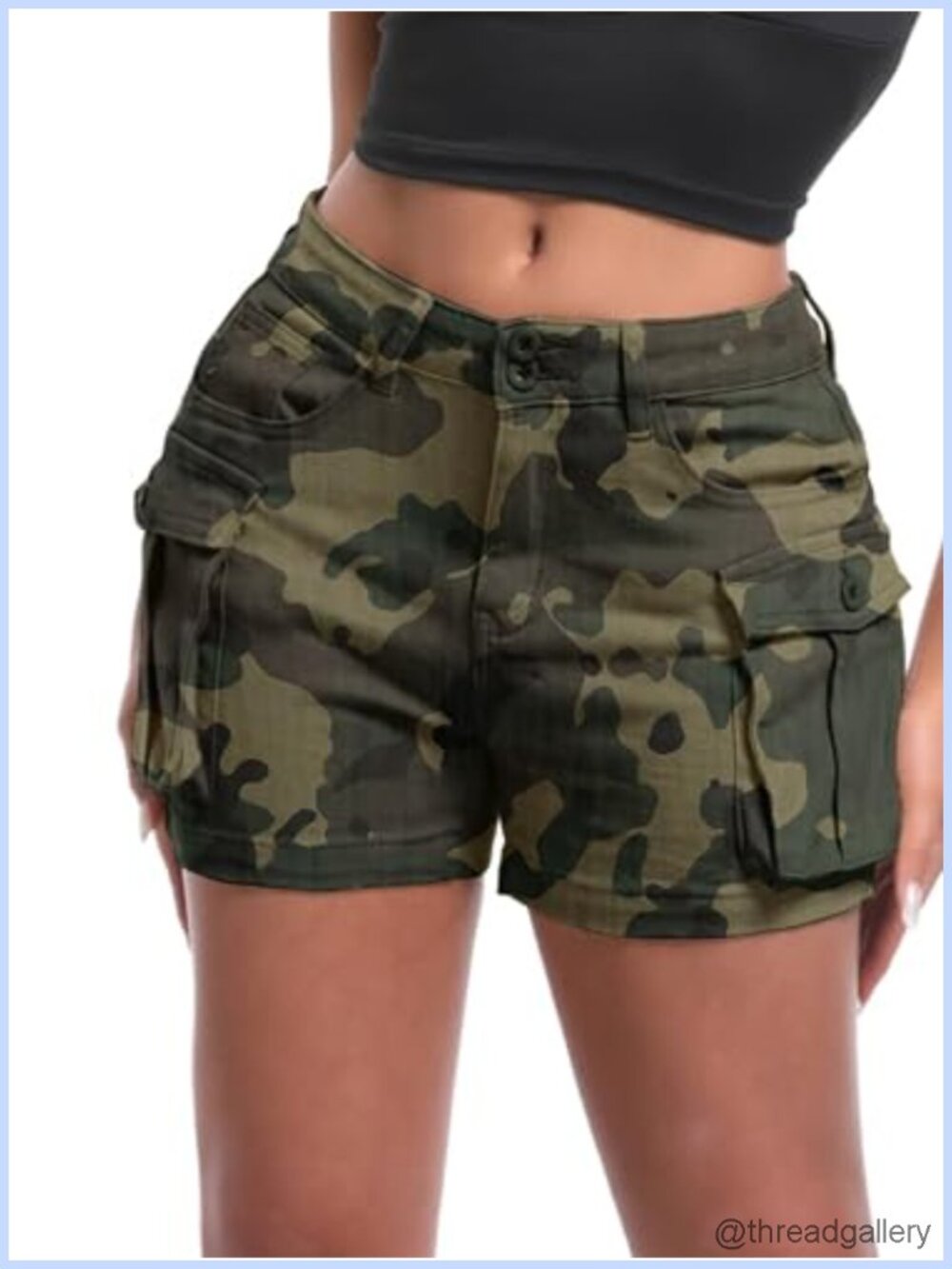 Y2K High Rise Cargo Shorts with Pockets Stretch Cotton Blend